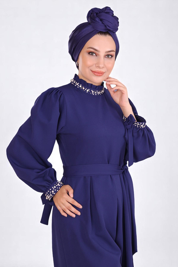 İnci Detaylı Tulum Elbise İndigo MSW19152-2