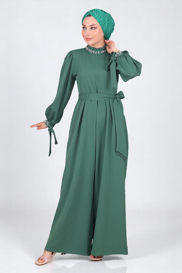 İnci Detaylı Tulum Elbise Zümrüt MSW19152-4