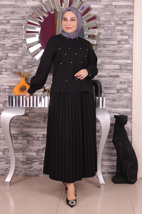 İnci Ve Taş Detaylı Takım Siyah 19135