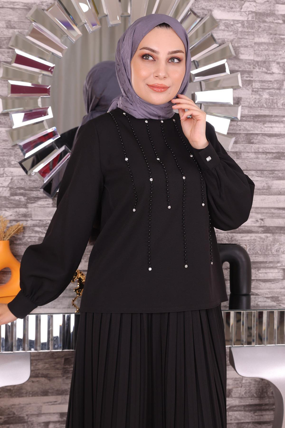 İnci Ve Taş Detaylı Takım Siyah 19135