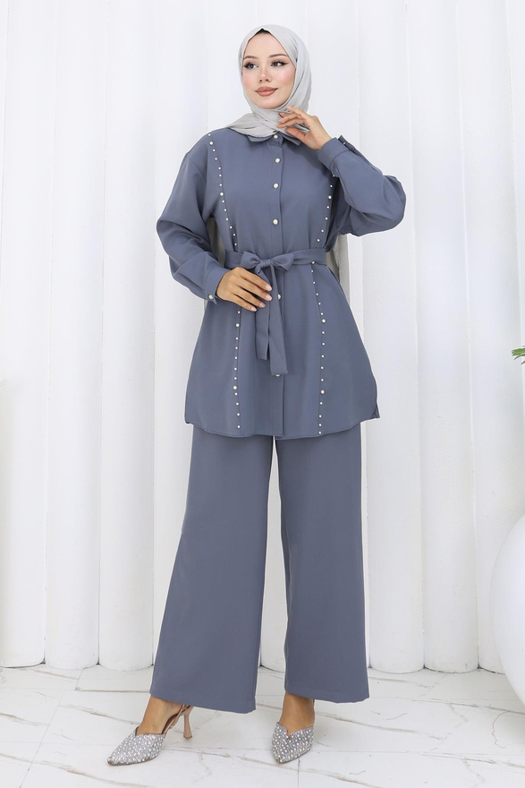 İncili Kuşaklı İkili Takım Gri 19265