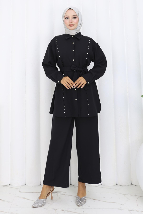 İncili Kuşaklı İkili Takım Siyah 19265