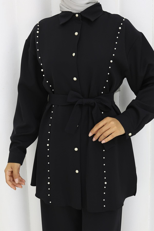 İncili Kuşaklı İkili Takım Siyah 19265