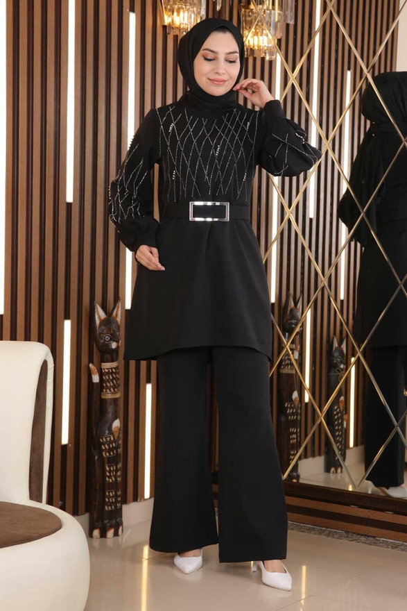 İncili Taş Detaylı Takım Siyah MSW19116-3