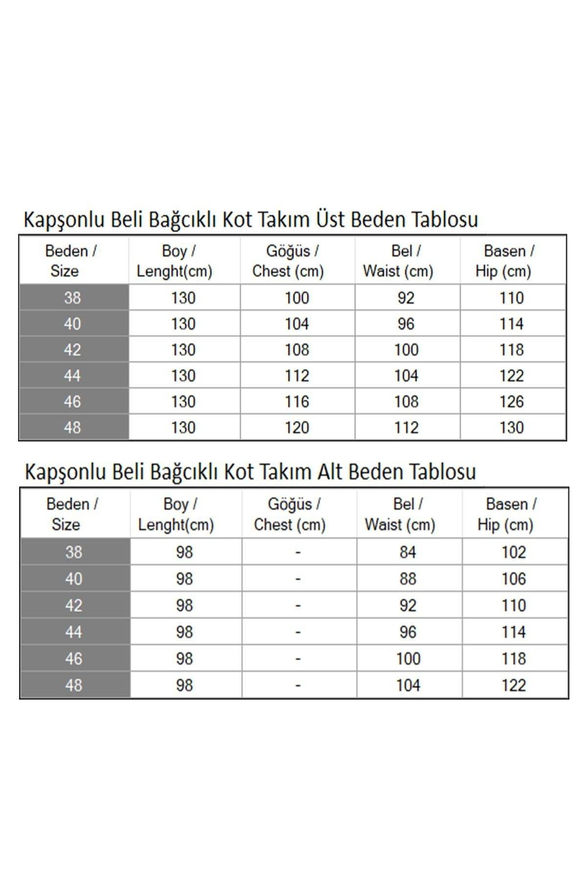 Kapşonlu Beli Bağcıklı Kot Takım Açık Mavi 19235