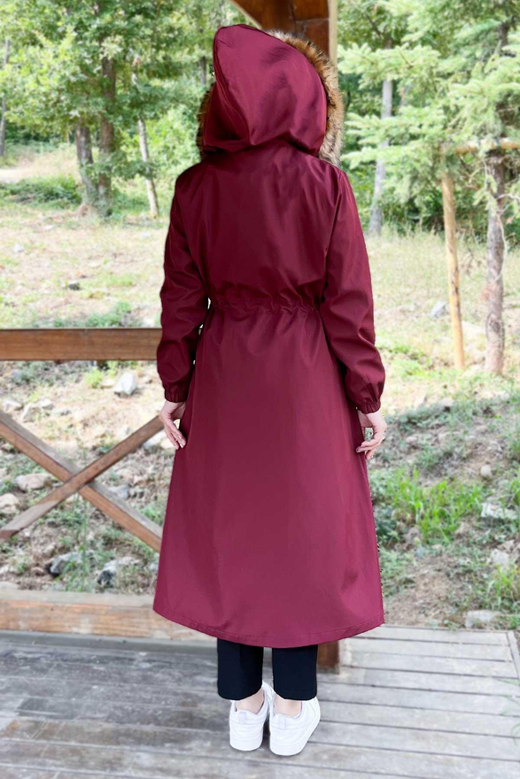 Kapşonlu Fermuarlı Mont Bordo 10349