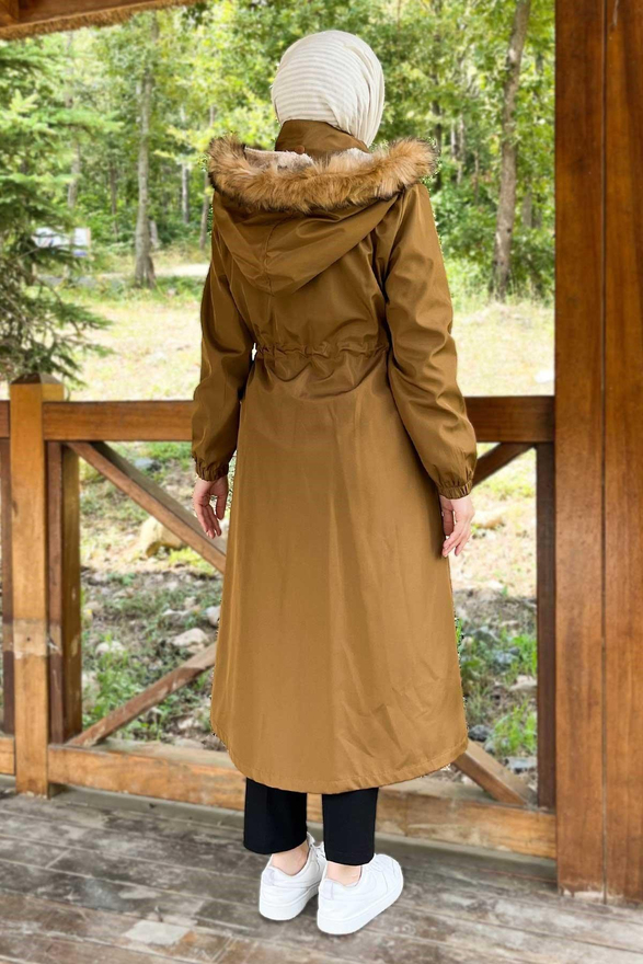 Kapşonlu Fermuarlı Mont Taba 10349