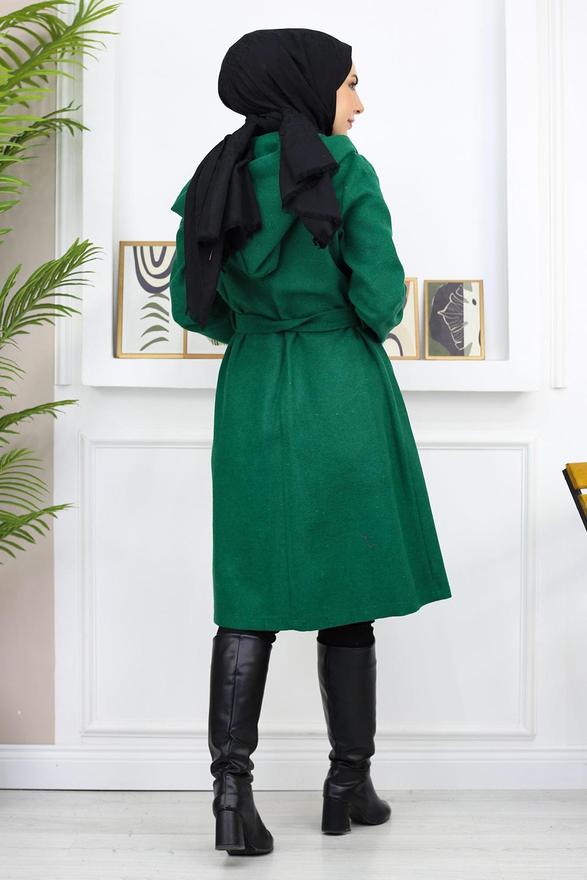 Kapşonlu Kaşe Kaban Zümrüt 19172