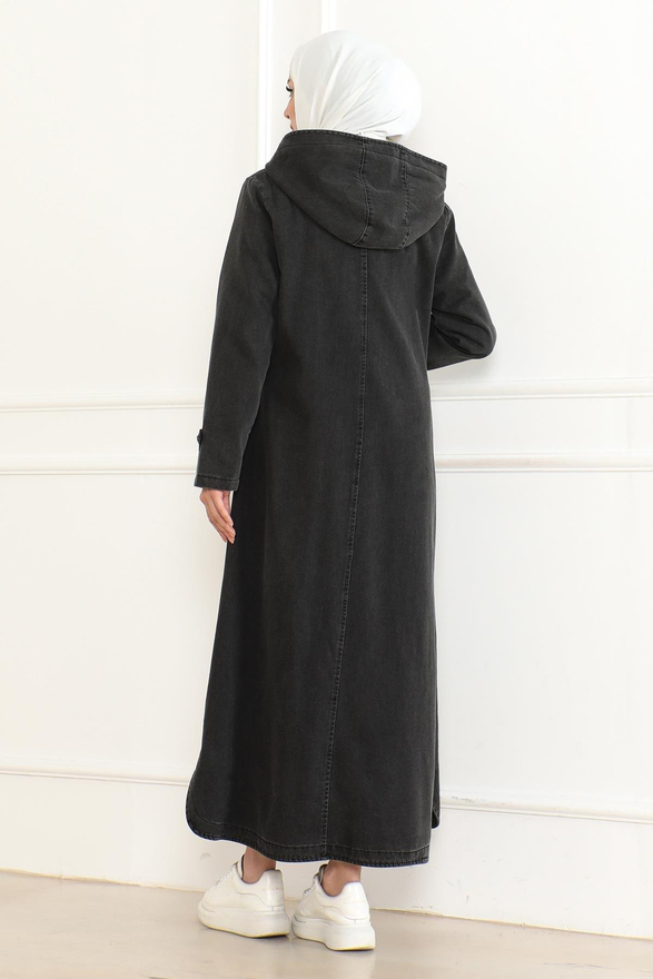 Kapşonlu Kot Mont Füme 19230