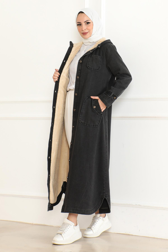 Kapşonlu Kot Mont Füme 19230