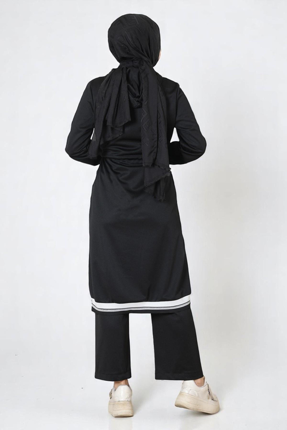 Kapşonlu Ribanalı Takım Siyah 19196