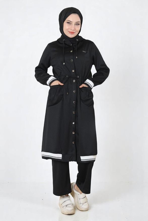 Kapşonlu Ribanalı Takım Siyah 19196