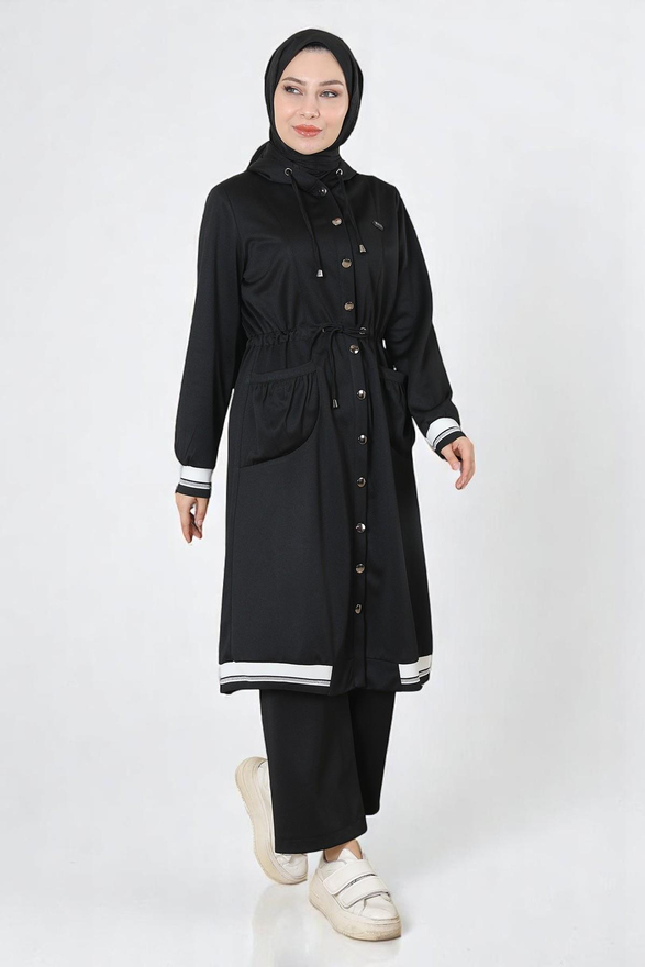 Kapşonlu Ribanalı Takım Siyah 19196