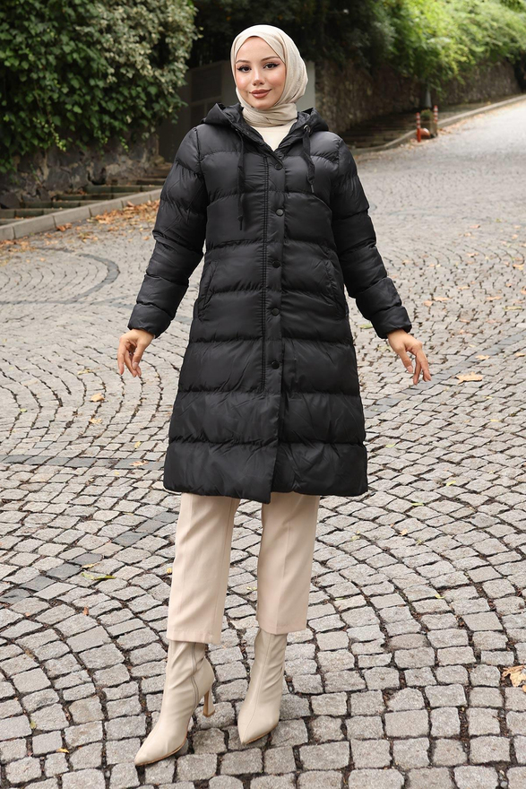 Kapşonlu Şişme Mont Siyah 10361
