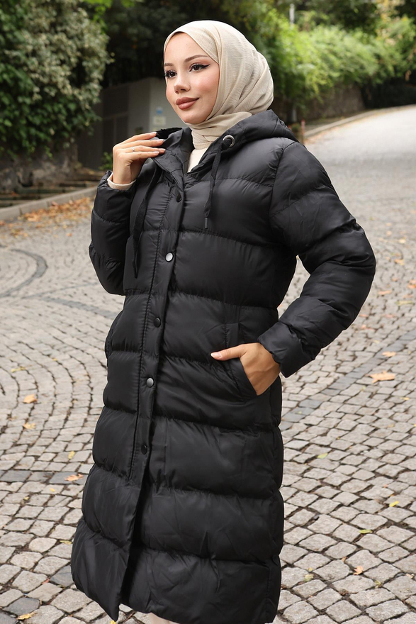 Kapşonlu Şişme Mont Siyah 10361