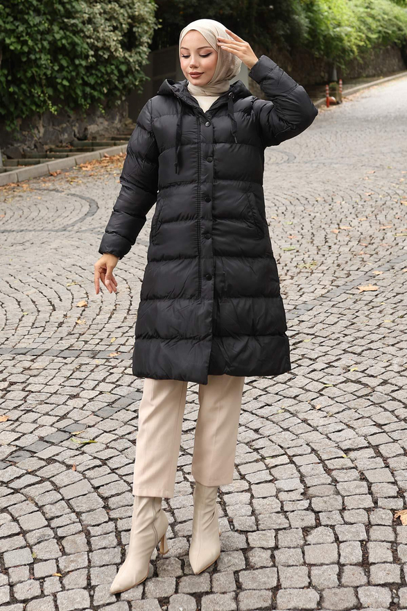 Kapşonlu Şişme Mont Siyah 10361