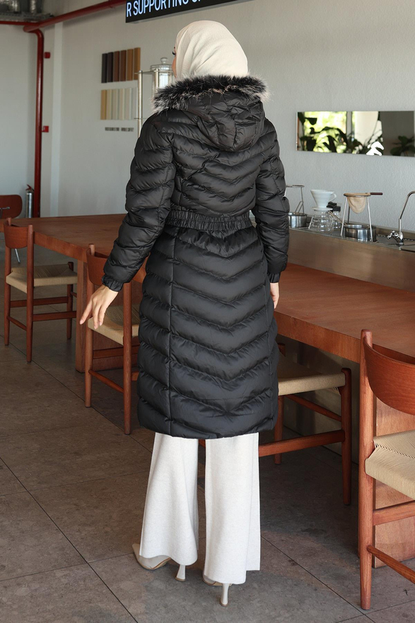 Kapşonlu Şişme Mont Siyah 6155