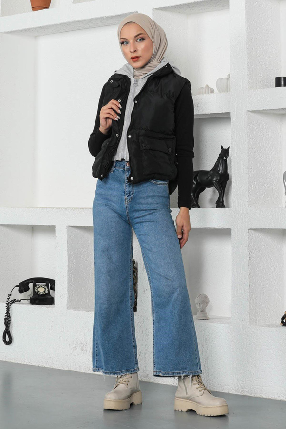 Kapşonlu Şişme Yelek Siyah 9471