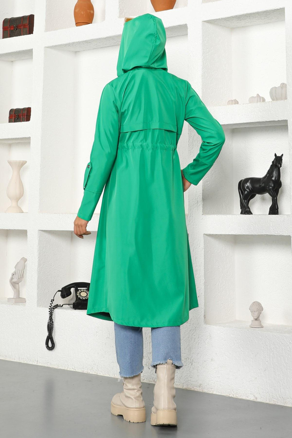 Kapşonlu Trençkot Yeşil 10744