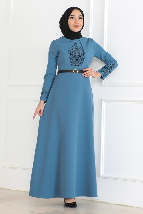 Kemer Detaylı Elbise Bebe Mavisi 6116