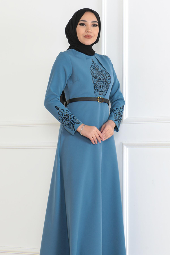 Kemer Detaylı Elbise Bebe Mavisi 6116