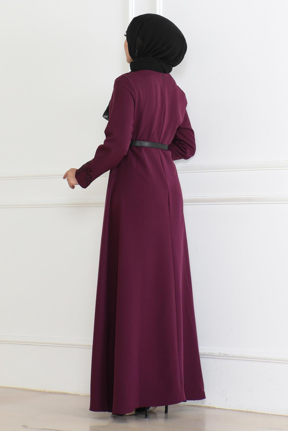 Kemer Detaylı Elbise Mürdüm 6116