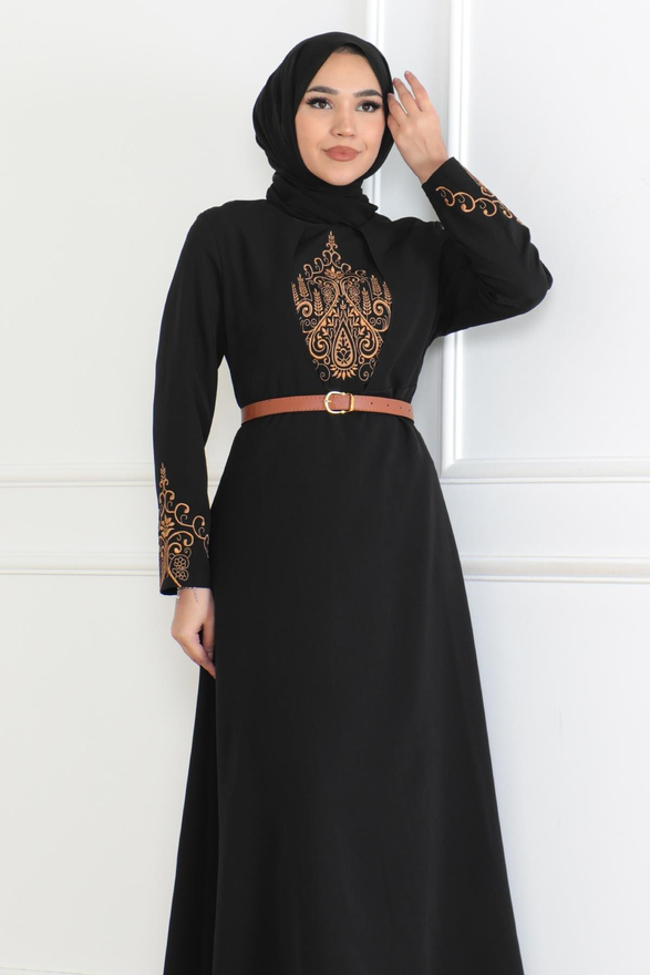 Kemer Detaylı Elbise Siyah 6116