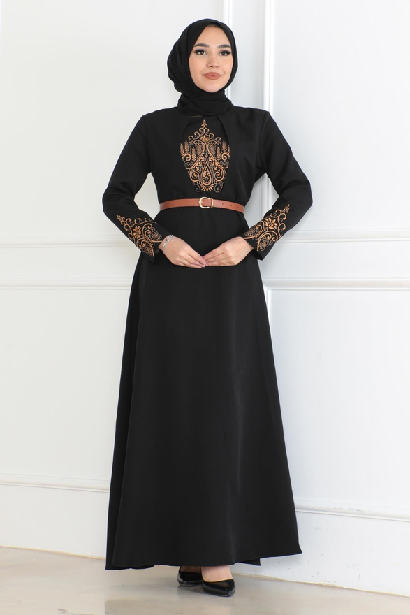 Kemer Detaylı Elbise Siyah 6116