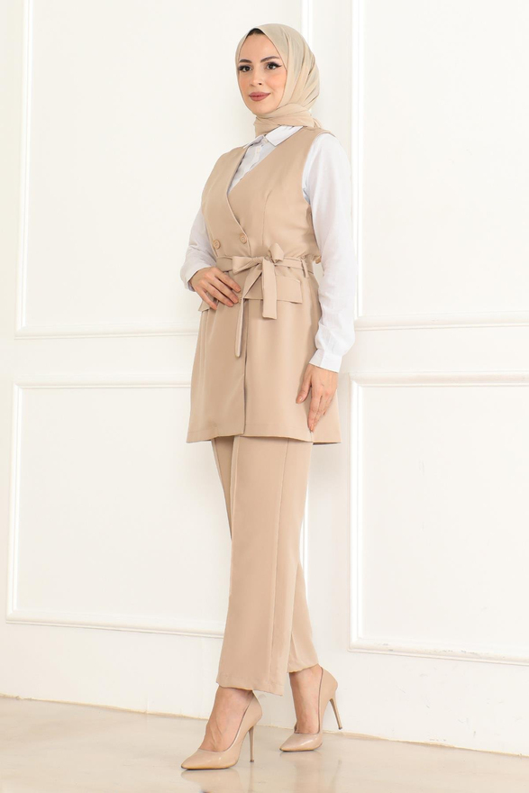 Kemer Detaylı İkili Takım Bej 19232