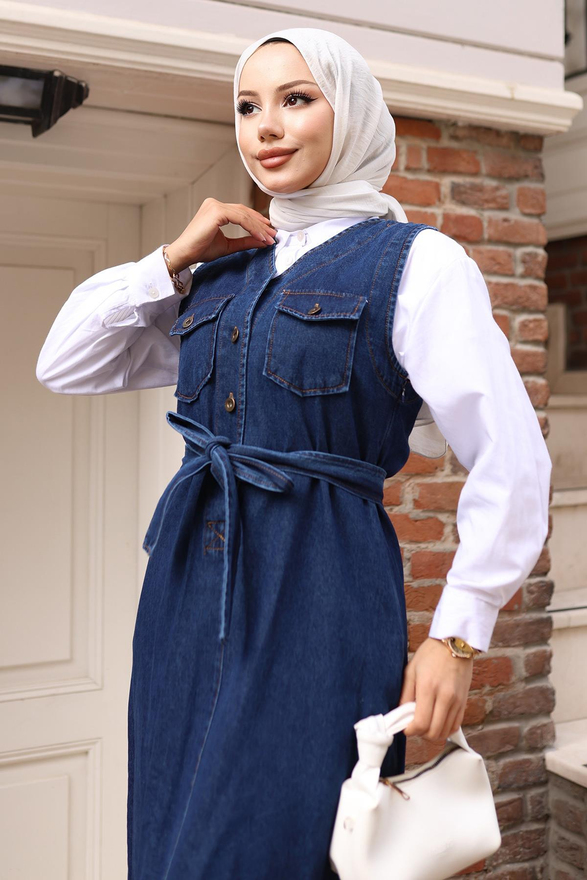 Kemer Detaylı Kot Jile Koyu Mavi 19246