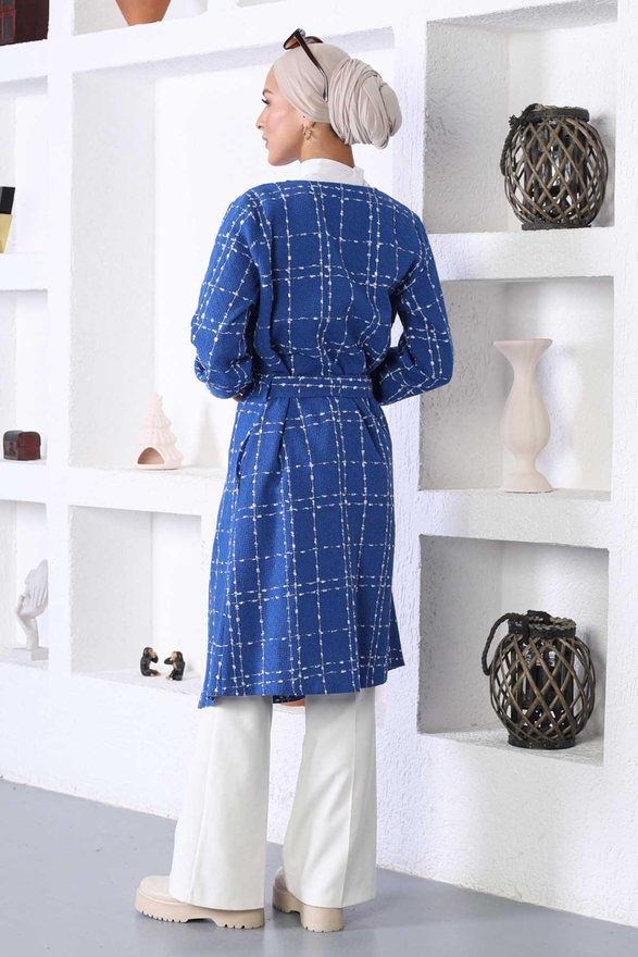 Kemerli Kaşe Kaban Mavi 10768