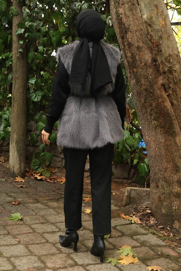 Kemerli Kürklü Yelek Gri 19372