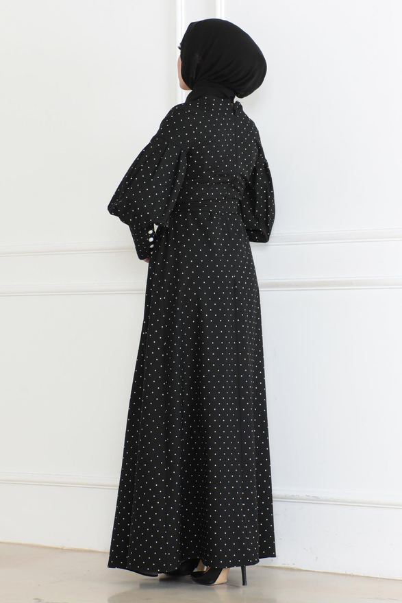 Kemerli Puantiyeli Elbise Siyah 6120