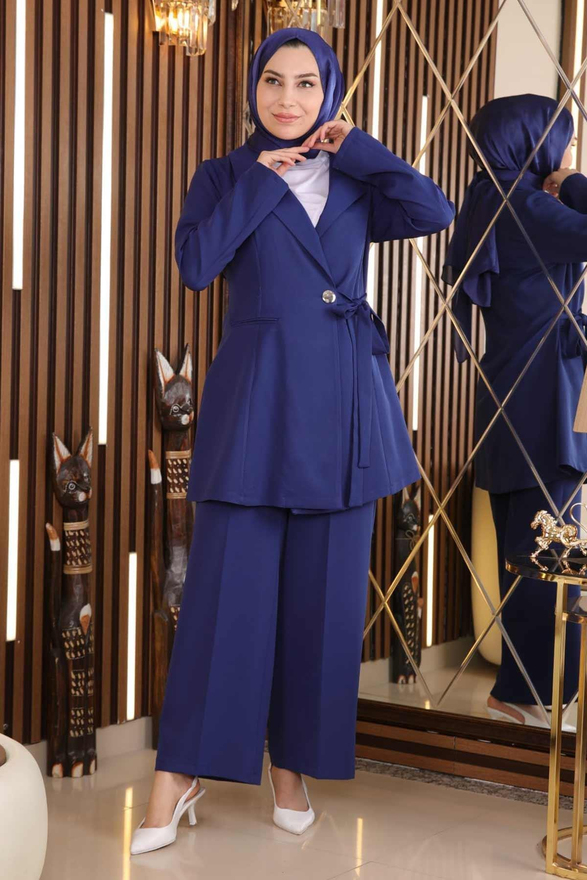 Kuşak Detaylı Takım İndigo MSW19106-2