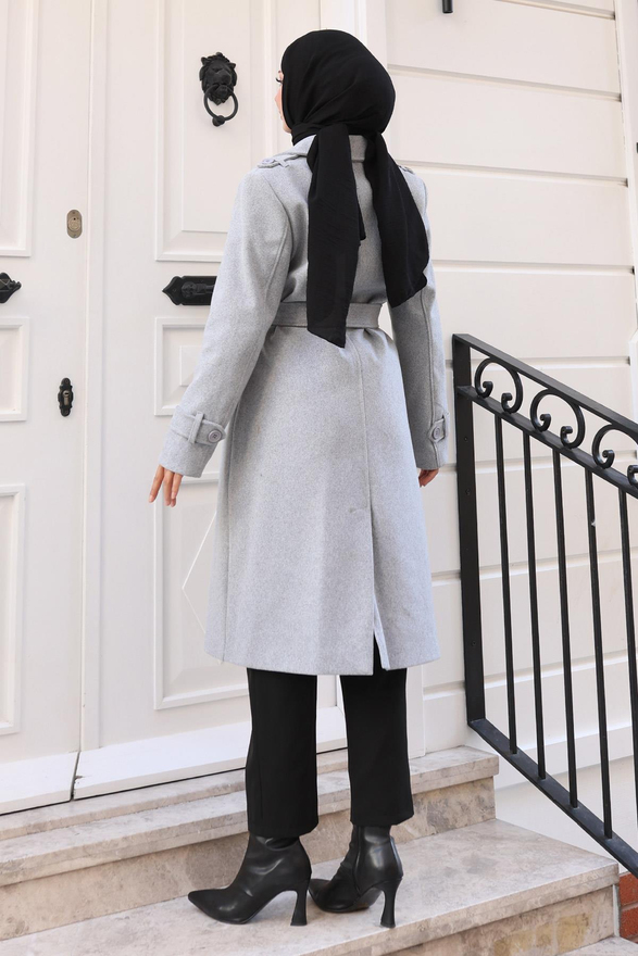 Kuşaklı Kaşe Kaban Gri 19271