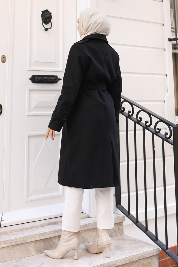 Kuşaklı Kaşe Kaban Siyah 19271