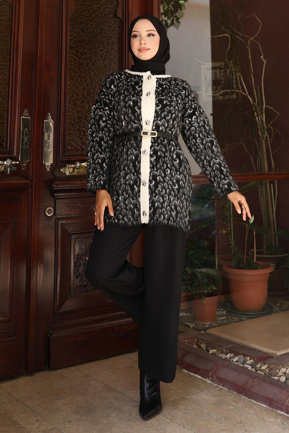 Leopar Desenli Triko Takım Siyah 6147