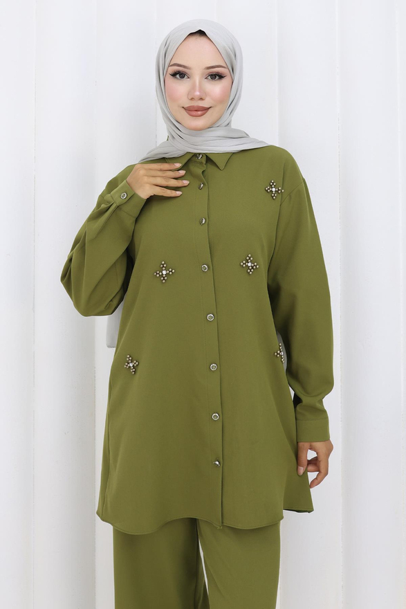 Minimal Taşlı Takım Haki 19367