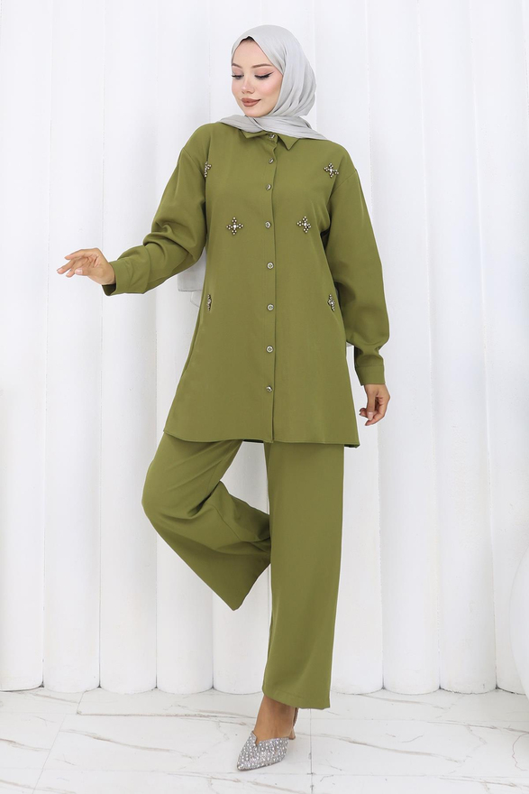 Minimal Taşlı Takım Haki 19367