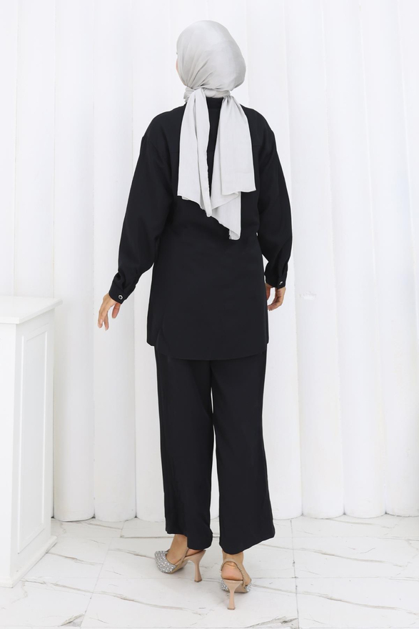 Minimal Taşlı Takım Siyah 19367