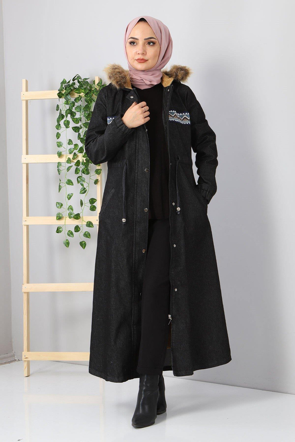 Nakışlı Kot Mont Füme 9492