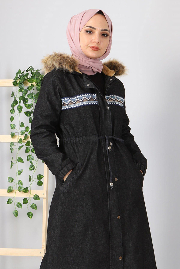 Nakışlı Kot Mont Füme 9492