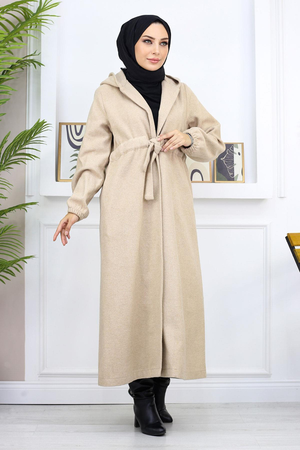 Önden Bağlamalı Kaşe Kaban Bej 19169