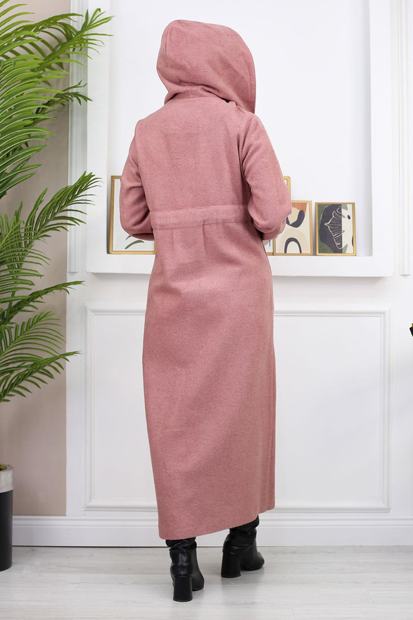 Önden Bağlamalı Kaşe Kaban Gül Kurusu 19169