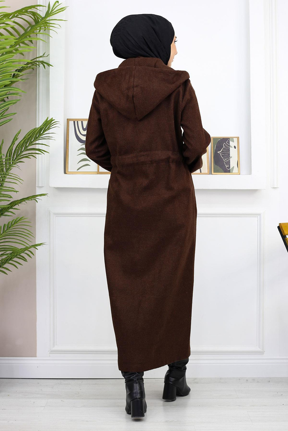 Önden Bağlamalı Kaşe Kaban Kahverengi 19169