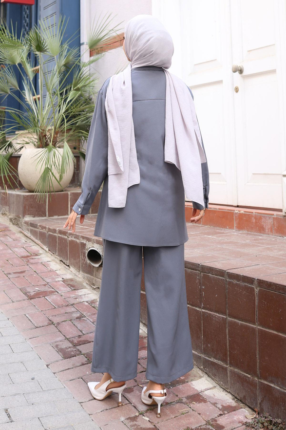 Parıltı Taş Detaylı Takım Gri 19264