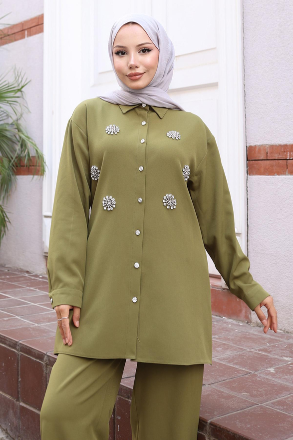 Parıltı Taş Detaylı Takım Haki 19264