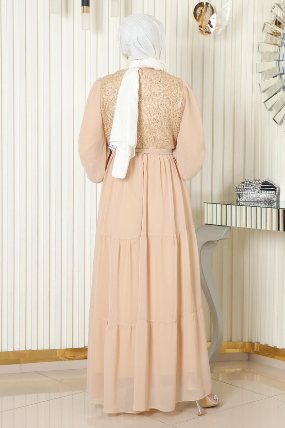 Pulpayetli Şifon Abiye Gold 19187