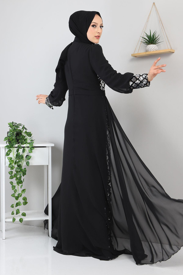 Pulpayetli Şifon Abiye Gümüş MSW9819