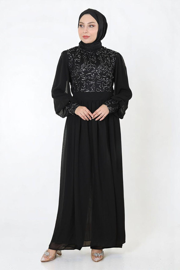 Pulpayetli Şifon Takım Siyah 19190
